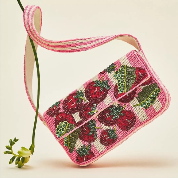 Anthropologie Handbags - *NEW* Anthropologie The Fiona Beaded Bag Strawberry Craze